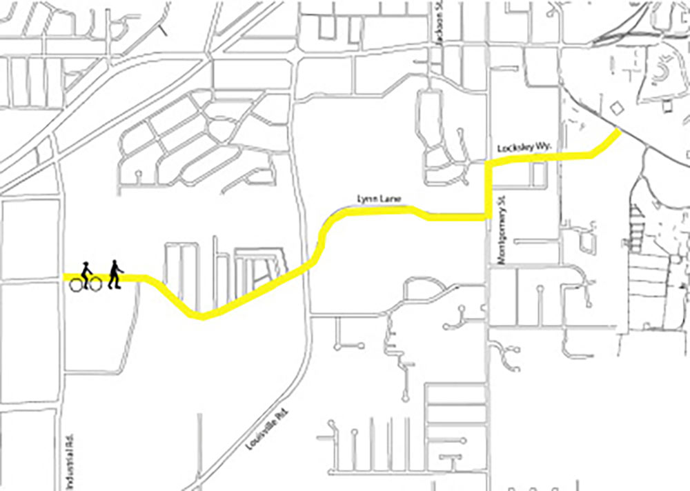 map with yellow line